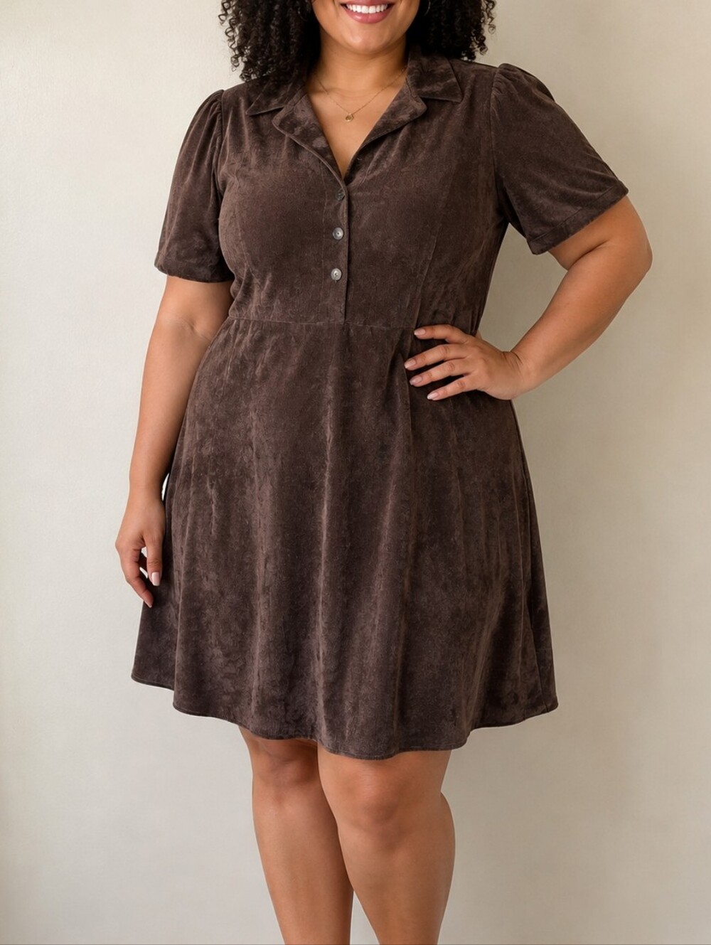 Robbie Bee Brown Puff Sleeve Corduroy Dress XL
